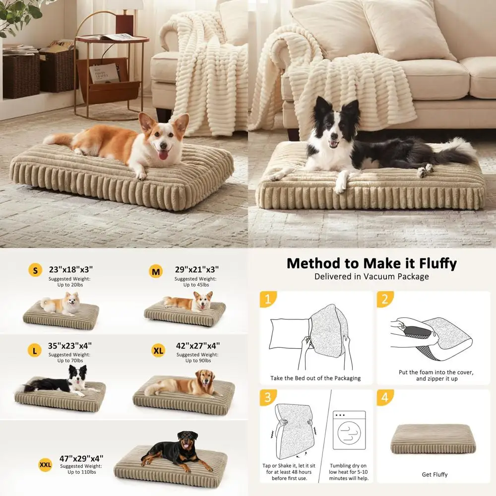 

Large Dog Bed with Removable Cover, Thick Foam and Anti-Slip Base, 42x27x4 Inches