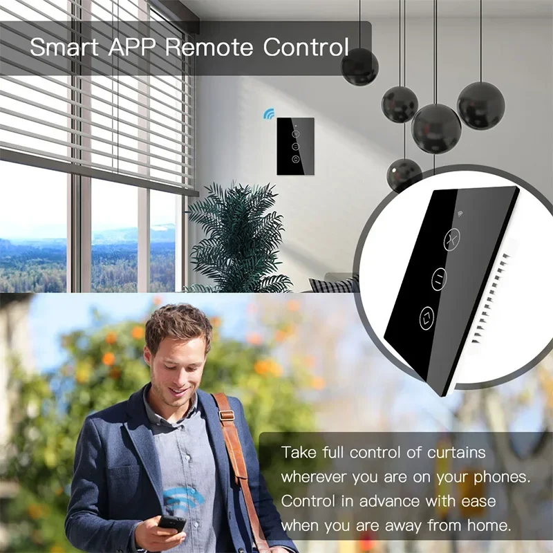 WiFi Smart Wall Touch Curtain Switch RF433 Wireless Remote Control Roller Blind Shutter Curtain Motor Switch Tuya Alexa Google