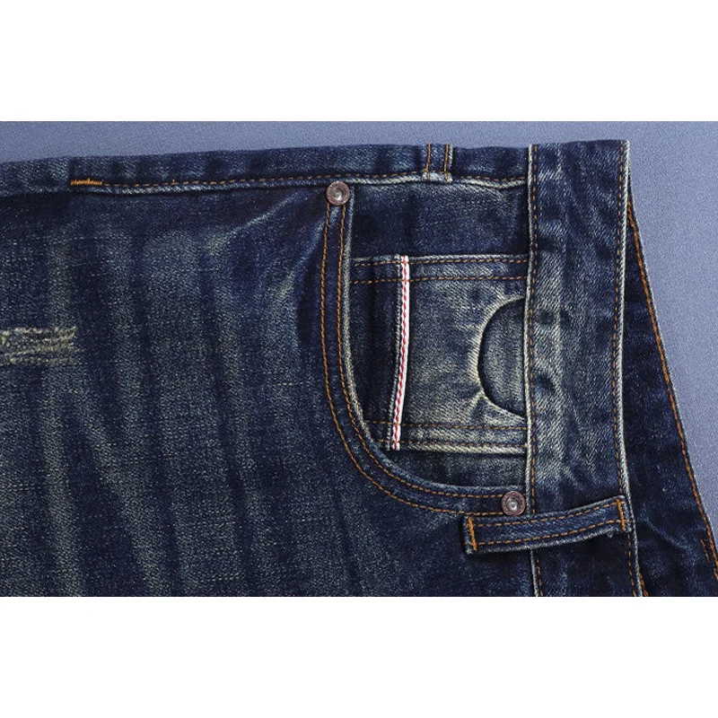 

Y2K Designer Fashion Men Jeans Retro Dark Blue Stretch Slim Fit Ripped Jeans Men Italian Style Vintage Casual Denim Pants Hombre