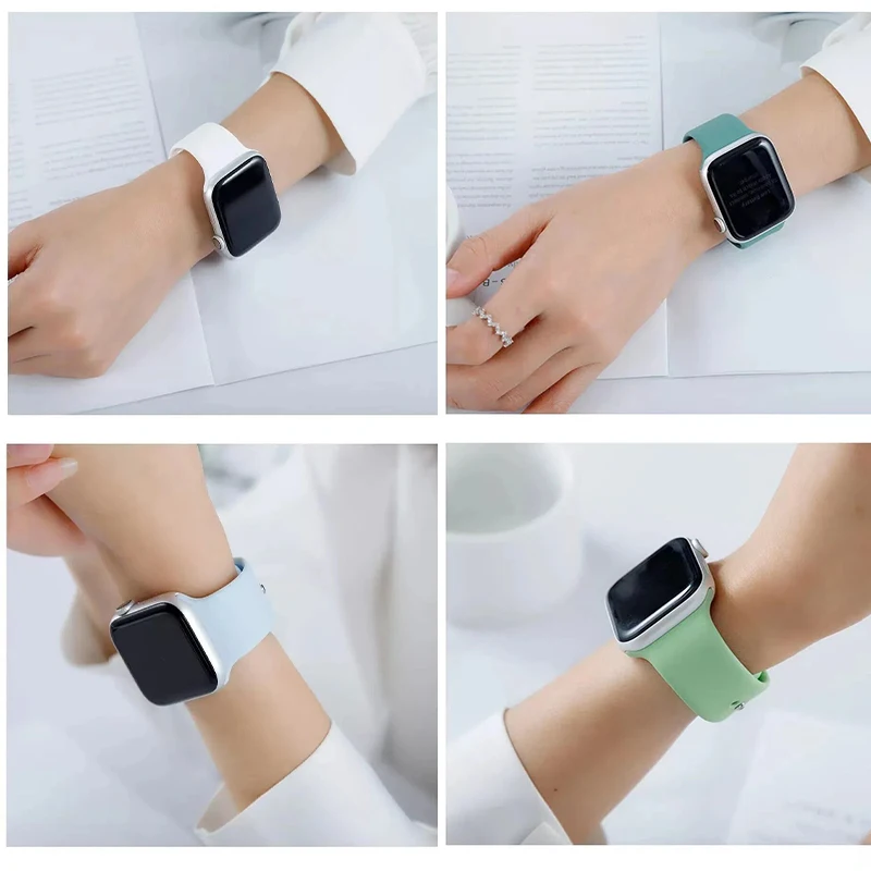 Силиконовый ремешок для Apple Watch Band 9 8 7 6 5 4 3 SE, браслет для iWatch Ultra 2/1 49 мм 45 мм 41 мм 40 мм 44 мм 38 мм 42 мм, ремешок для часов
