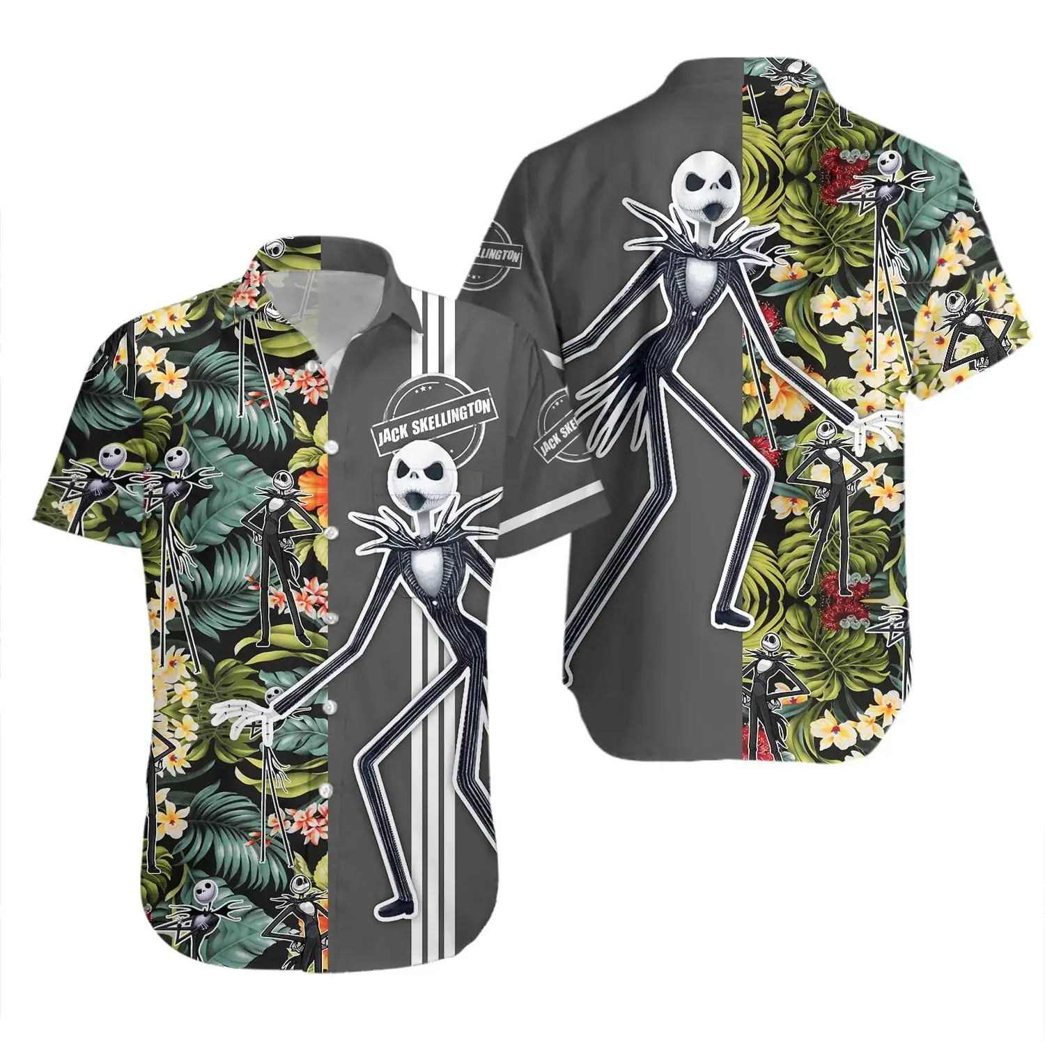 Nightmare Before Christmas Jack Skellington Hawaiian Shirt Men\'s Short Sleeve Button Up Disney Casual Beach