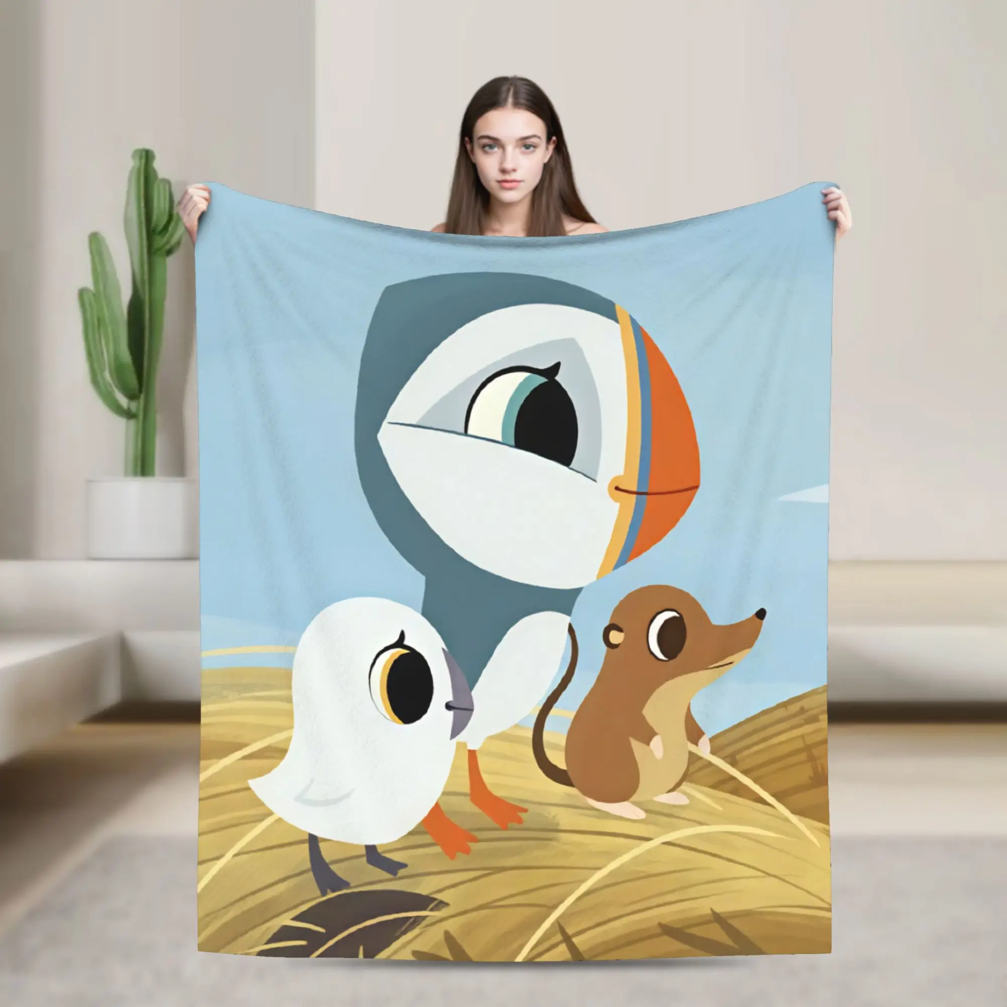 Puffin Rock And New Friends Blanket Warm Soft Aesthetic Plush Throw Blanket For Girls Boys Couch Bed Flannel Bedspread Bed Cover