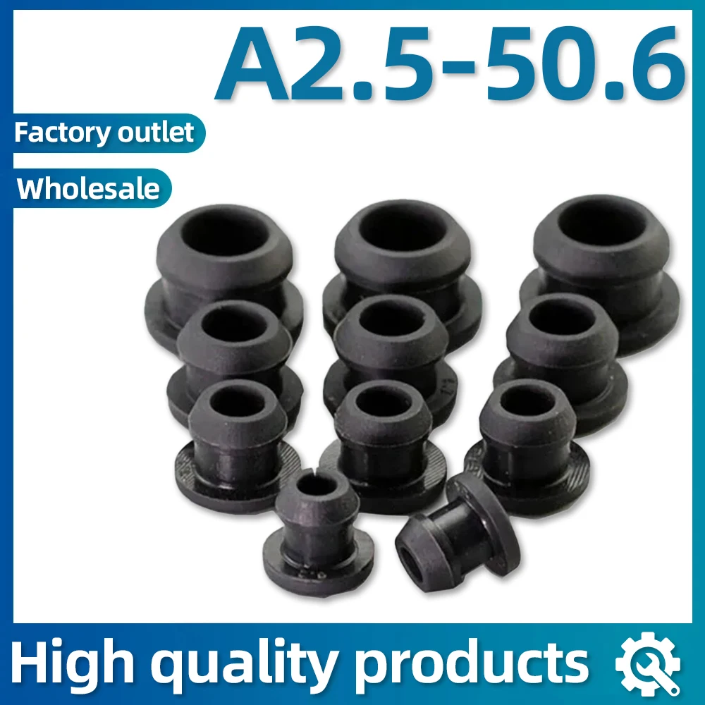 2.5-50.6mm Black Conical Snap-on Silicone Rubber T Type Plug Blanking End Caps Tube Inserts Bung Proof High Temperature