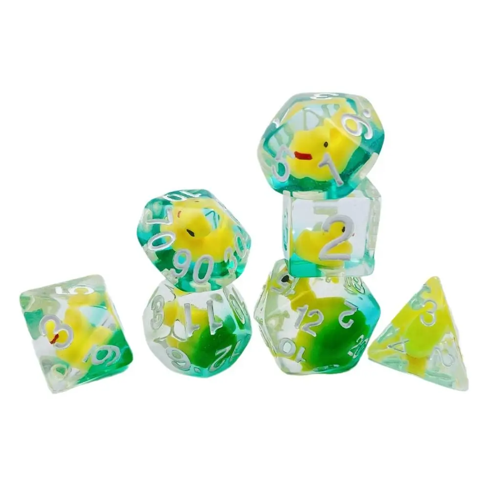 7Pcs/set 7-Die Table Game DND Dice D4 D6 D8 D10 D12 D20 Party Game Polyhedral Dice Filled with Ducks Animal Acrylic Game Dice