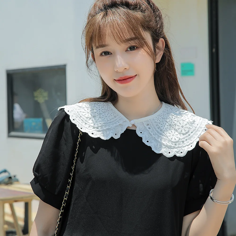 Women Lace Floral Embroidered Fake Collar Shawl Half-shirt Blouse Bowknots Detachable Fake Collars Faux Collar Dropship