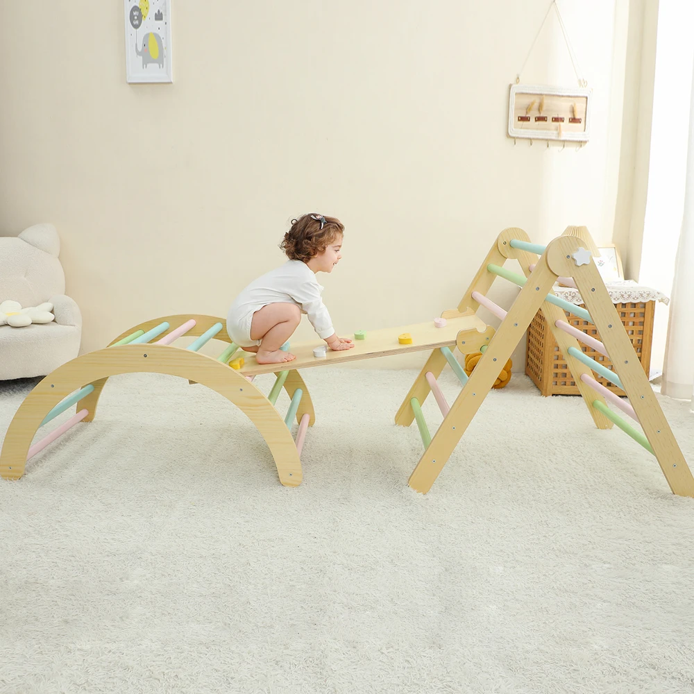 7-in-1-Klettergerüst für Kleinkinder, faltbares Kletterdreieck-Set aus Holz für den Innenbereich, Montessori-Kletterspielzeug, Spielplatz, Fitnessstudio mit Ra