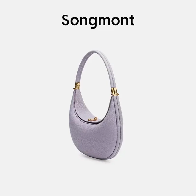 Songmont Women's Midsize Leather Moon Bag Soft Suitable for Commuting Underarm Bag with Storage Worn-resistant Durable Material