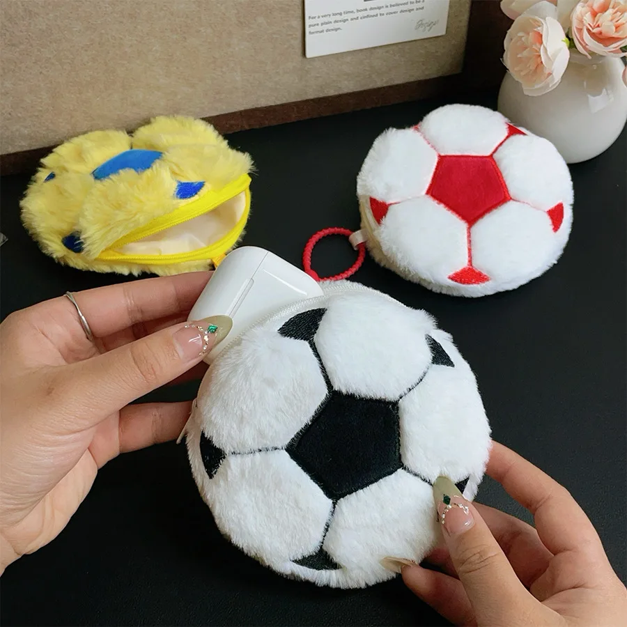 Cute Soccer Coin Purse Pendant Plush Balls Wallet Soccer Coin Purse Children's Toys Cartoon Headphone Coin Storage Bag Storage