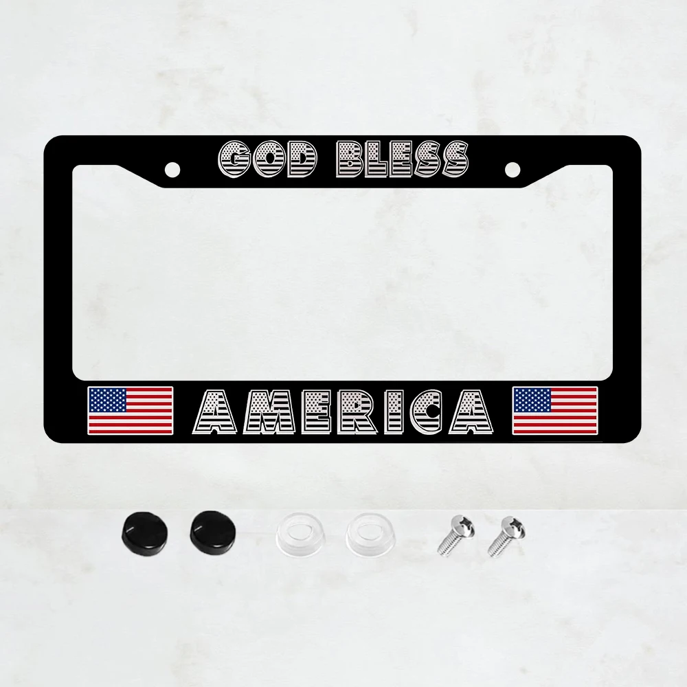 

Car Plate Frame for Men Black and White License Plate Frames for Women God Bless America Aluminum Metal Car Accessory