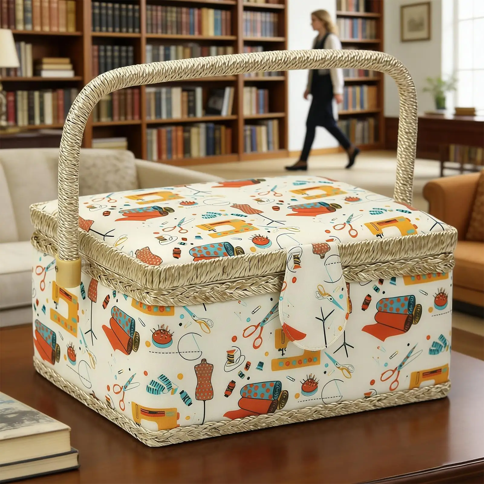 

Sewing Box Organizer With Removable Tray Large Multi-Compartment Sewing Kit Basket Storage Organizer For Thread Needles Quilting