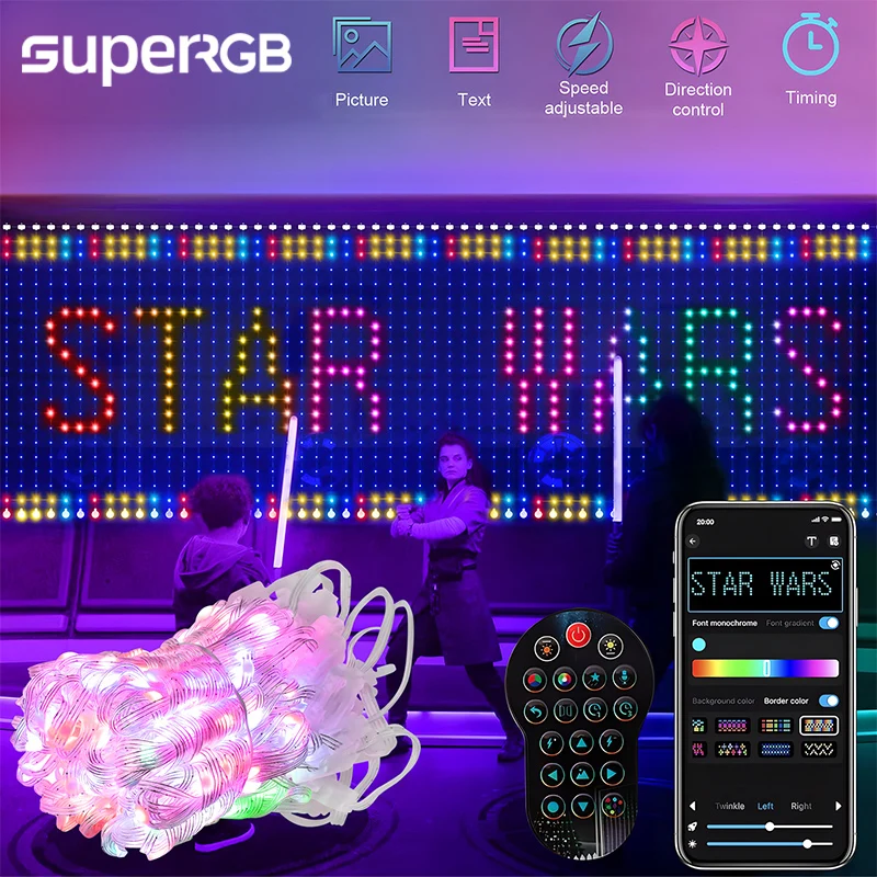 USB Smart LED String Curtain Lights, Bluetooth App, RGB Fairy Lights, Mudança de Música DIY, Exibição Animação, Decoração Do Quarto