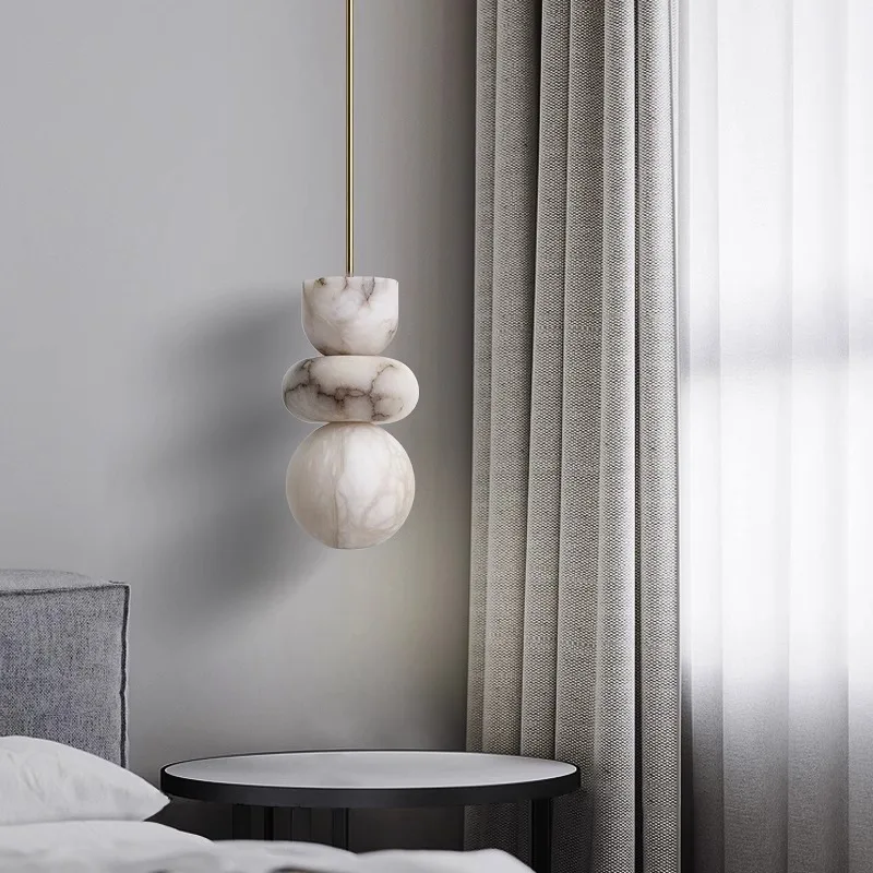 Modern minimalist natural snowflake marble all-copper lamp, villa living room full brass chandelier, hotel marble chandelier