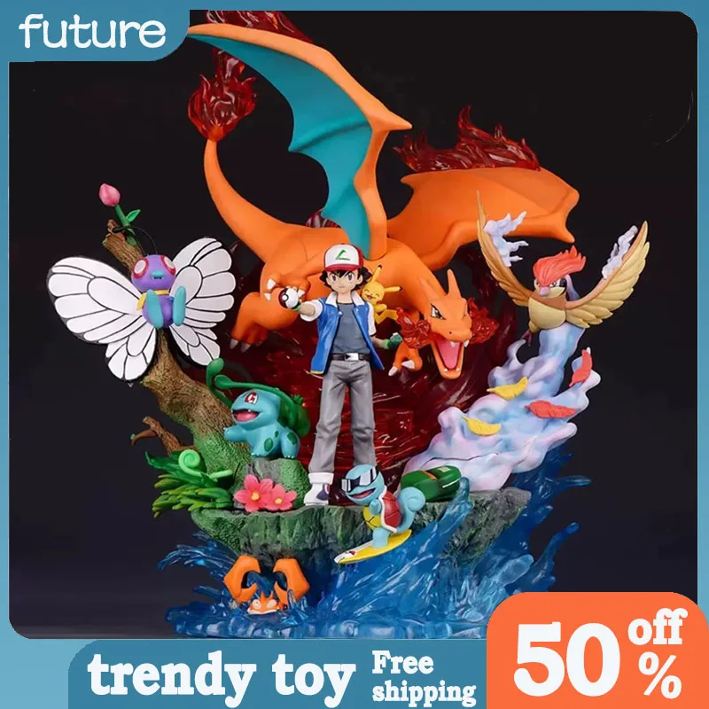 Nova Figura Grande do Pokémon Ash Ketchum Greninja, Figura de Ação Ash Ketchum Squirtle Bulbasaur Charizard, Modelo de Anime, Brinquedo para Crianças
