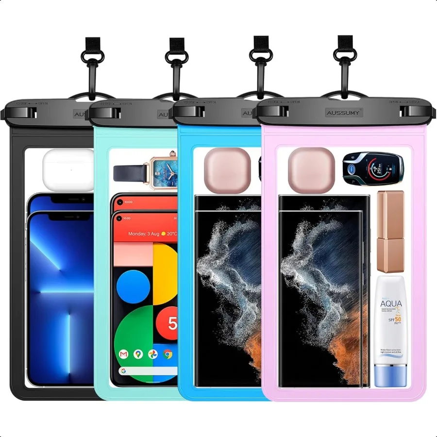 

4 Pack 10.5 Large Waterproof Phone Pouch Underwater Clear Cell Holder Universal Water Proof Dry Bag with Neck Lanyard for iPhon