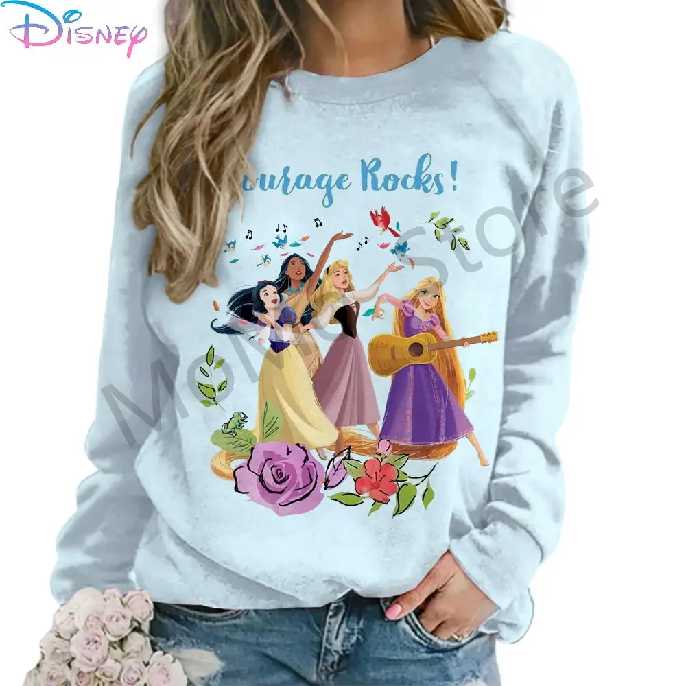 O Neck Women\'s Long Sleeve Sweatshirts Disney Princess Streetwear Youthful Woman Clothes Autumn 3D Print High Quality 2024 New