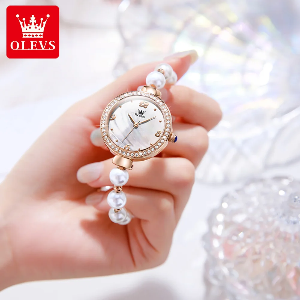 OLEVS-Montre-bracelet étanche pour femme, bracelet de perles élégant, JOQuartz, luxe, original, marque supérieure, dames