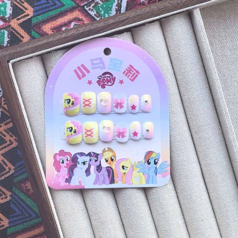 12 pièces mon petit poney enfants mignon dessin animé presse sur ongles 4-10 ans détachable ongles Patch faux ongles filles cadeaux d'anniversaire