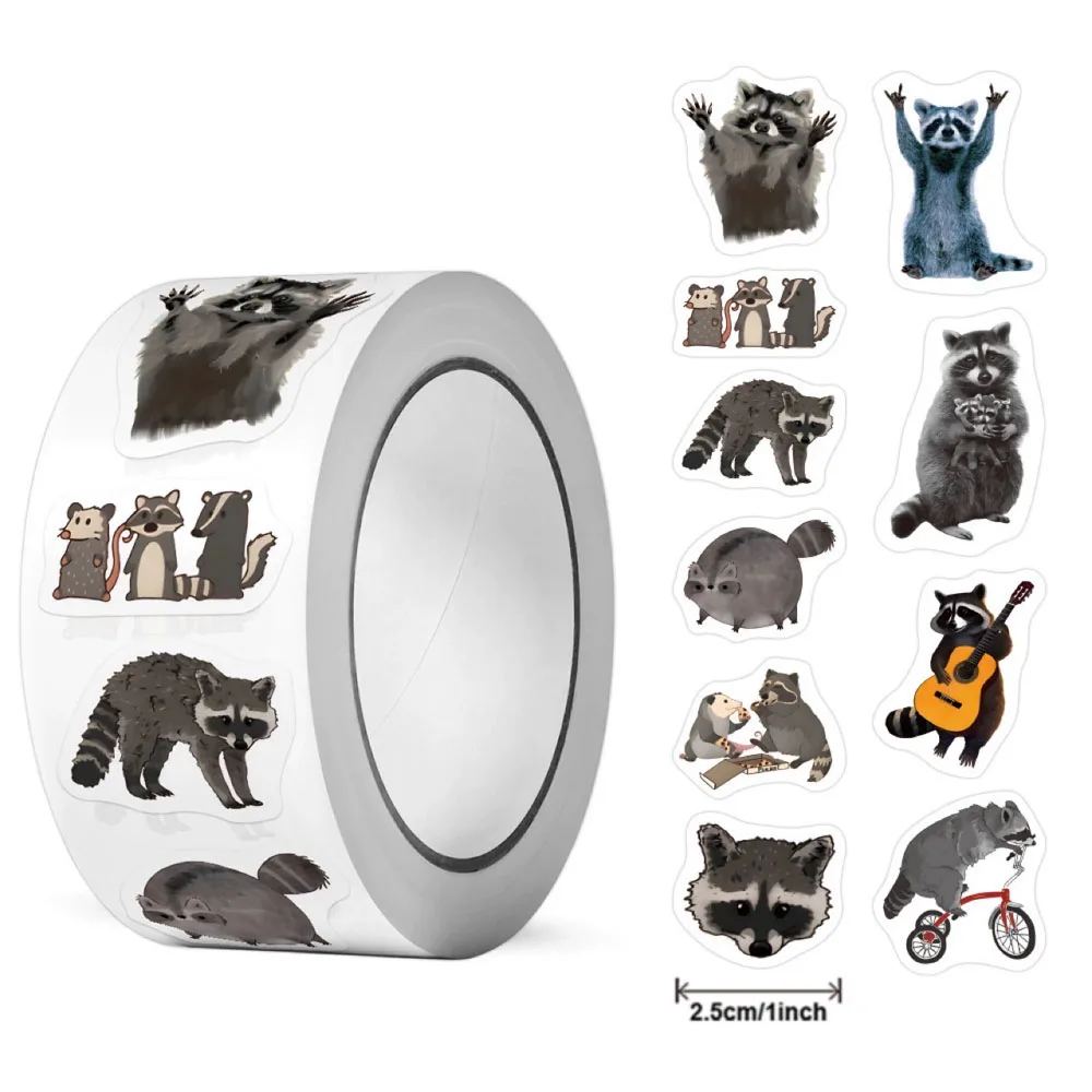 500pcs Little Raccoon Cartoon Sticker Rolls Diy Planner Decoration High Appearance Level Personalized Animal Ins Gift Stickers