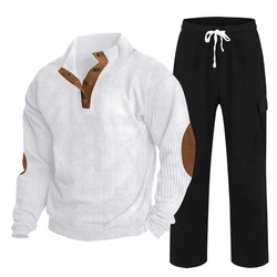 Men's Casual Sports Suit Fall/Winter Comfortable Corduroy Vintage Style Mens Designer Clothes Sweatshirt + Trousers 2-piece Set