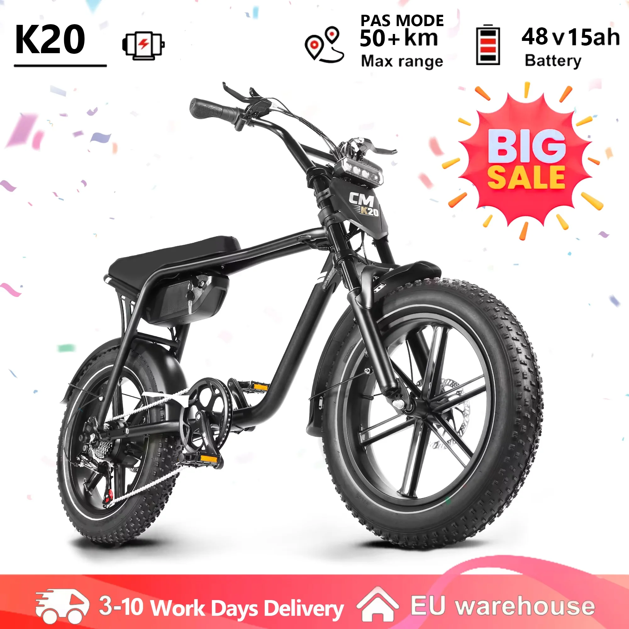 Vélo électrique CMACEWHEEL K20 eBIKE, 48V 15Ah, pneus larges, 20 pouces, VTT électrique pour adulte, stock UE