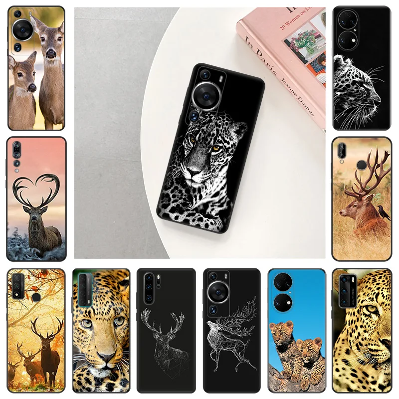 Black Soft Phone Case for Huawei P40 P30 P20 Lite P_Smart Z Animal Deer Leopard Moto G30 G31 One Fusion Edge 20 30 Pro Cover