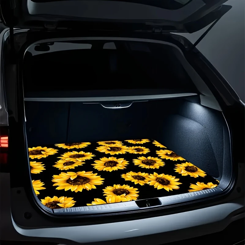 VIKAMA Sunflower Trunk Mat Yellow Durable Non Slip Universal Boot Liner Floral Car Interior Mat
