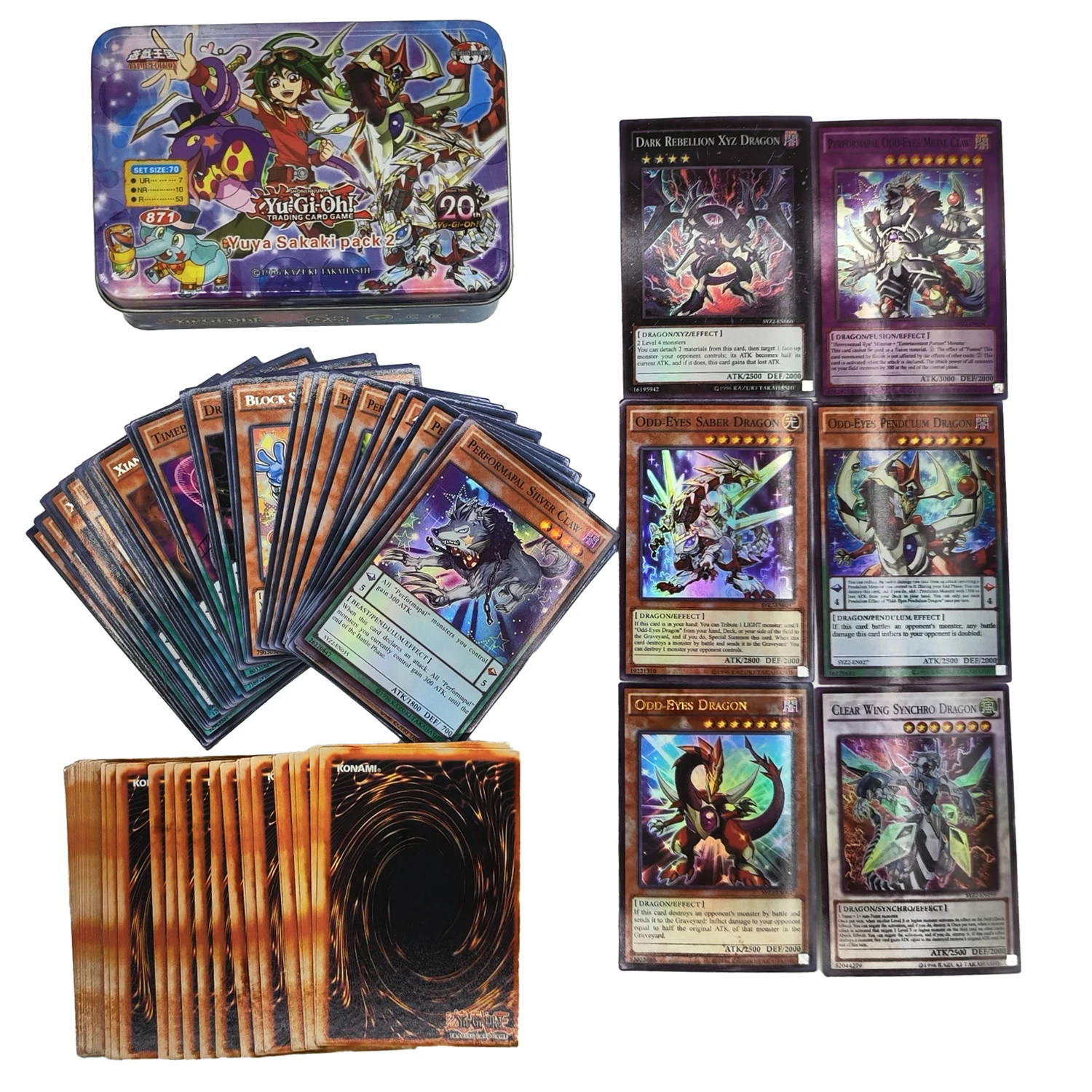 Yu Gi Oh Cards Yuya Sakaki pack2 Card Deck English TCG Holographic Golden White Dragon Duel Game Collection Card with Tin Box