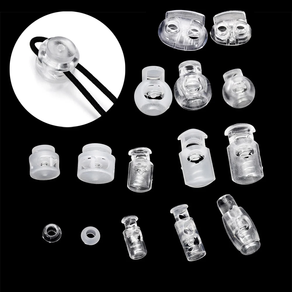 10pcs Cord Lock Plastic Stopper Cord Ends Toggles Clip Buckle Transparent Clear Frost For Shoelace Clothing DIY Bag Accessories