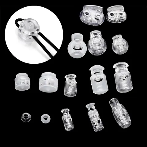 Bilashmart 10pcs Cord Lock Plastic Stopper Cord Ends Toggles Clip Buckle Transparent Clear Frost For Shoelace Clothing DIY Bag Accessories