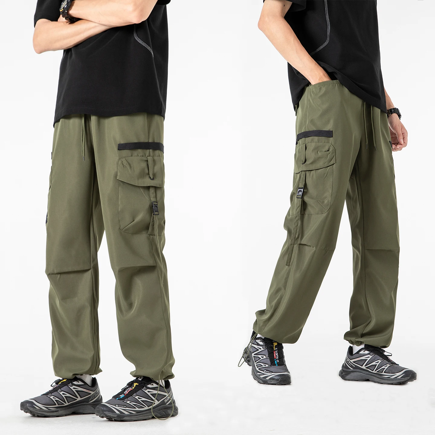 

Men's Casual Long Pants Outdoor Climbing Camping Cargo Trousers Spring And Autumn Multi-pocket Loose Hiking Pants Elastic Waist