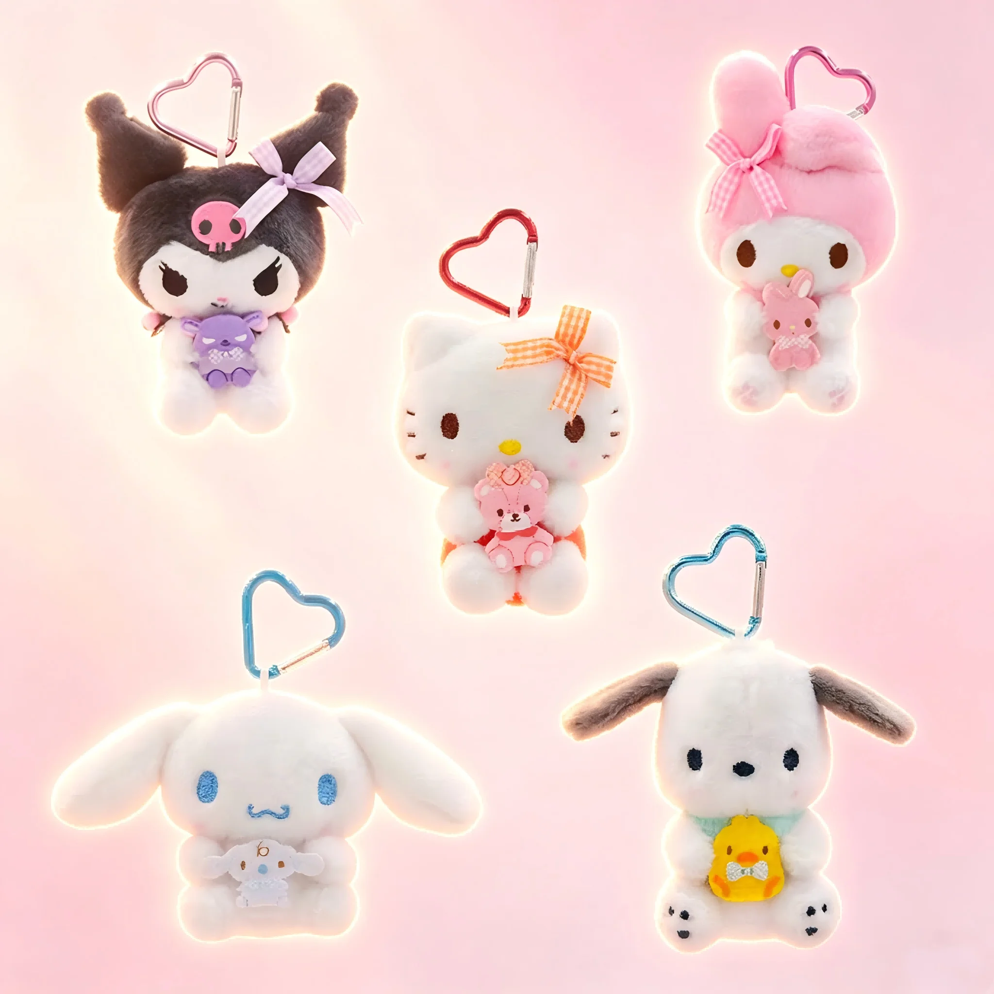 Original Sanrio Hello Kitty Kuromi Melody Pachacoo Cinnamoroll Stofftier-Anhänger, niedliche Plüschtiere, Schlüsselanhänger, Geburtstagsgeschenk