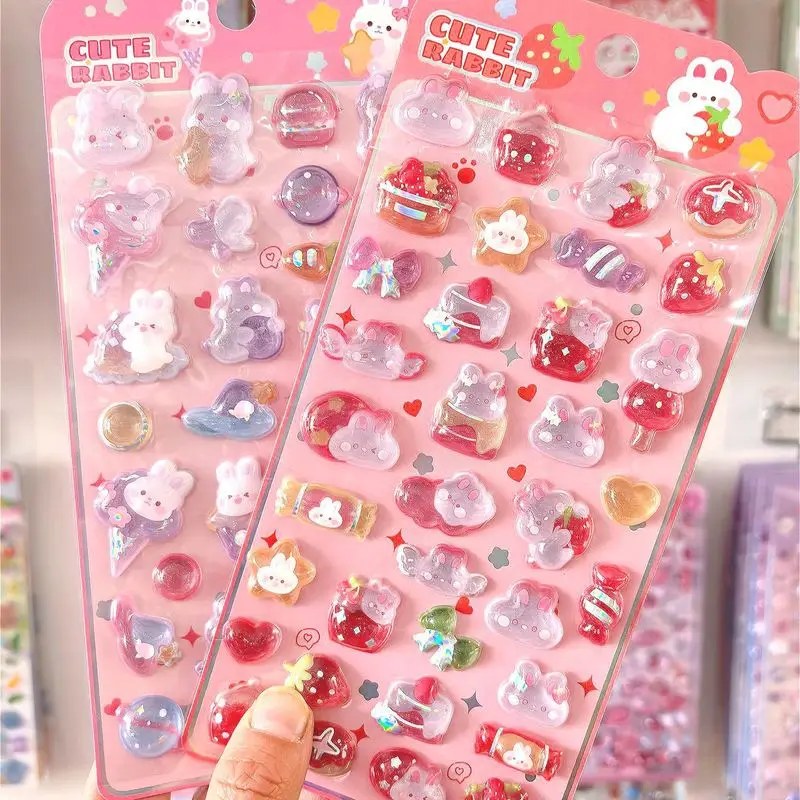 

40 шт. 3D объемные наклейки с изображением клубники, кролика, единорога, 3D-стикеры из хрусталя, награды для школьников, мультяшные наклейки