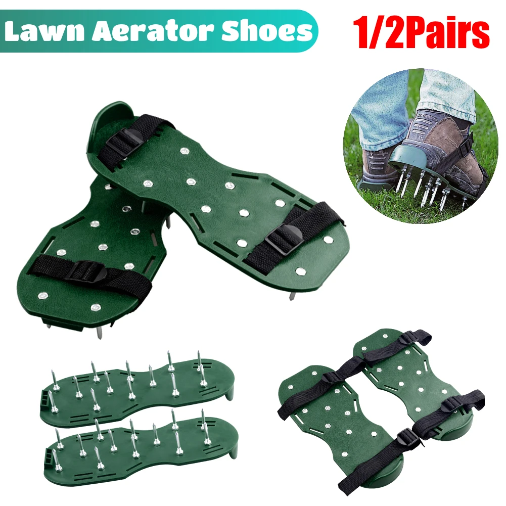 1/2Pairs Lawn Aerator Shoes Garden Nail Shoes Adjustable Spiked Aerating Sandals Yard Grass Cultivator Scarification Aerator