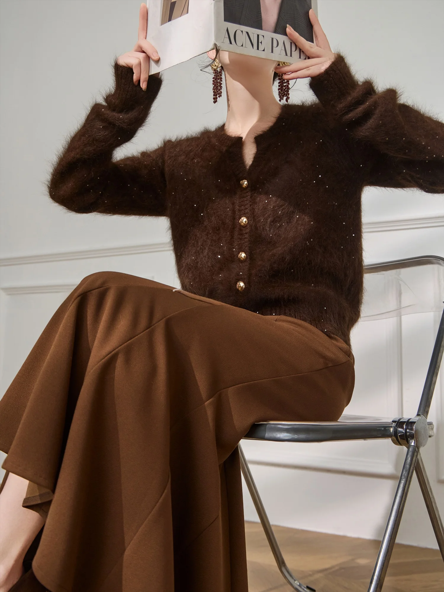 

2026 New Chic Korean Sle Sweater Cardigan Unique Beautiful Small Top Advanced Sensation Slim Fit V Ne Long Sve Polyest...