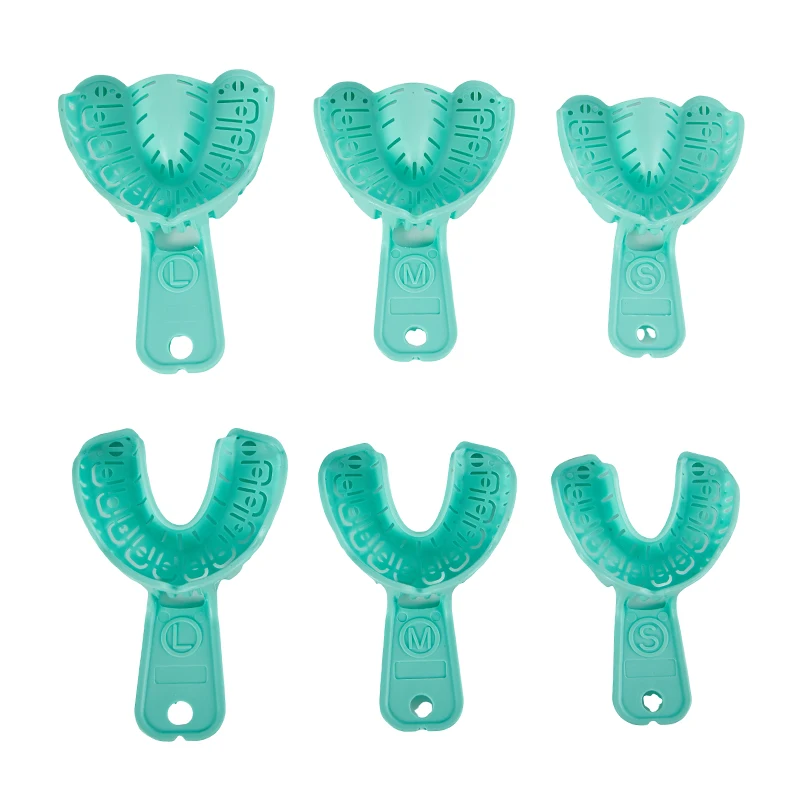 6Pcs Plastic S/M/L Dental Implant Tray Green Full Mouth Removable Partial Mold Tray Easy To Fold Baffle