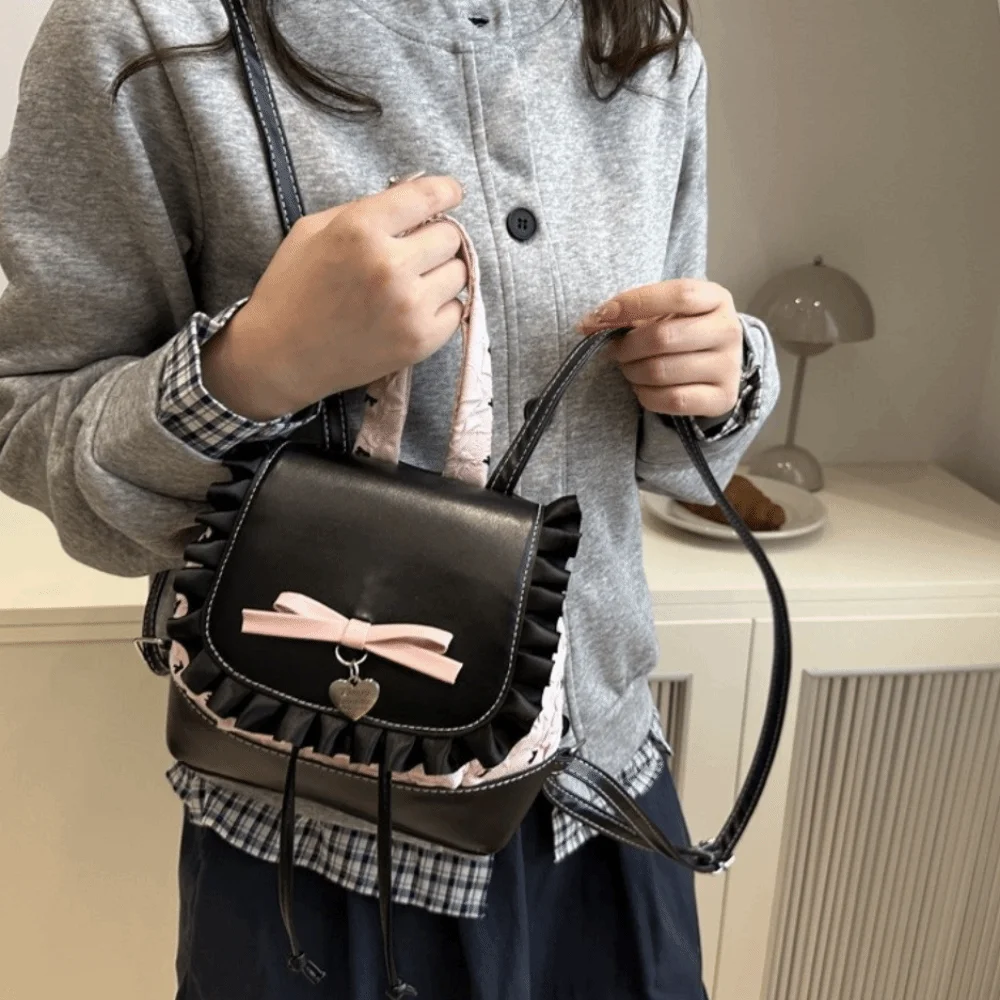 Mochila con Adornos de Encaje, Estilo Vintage con Volantes, Bolso Tipo Cubo, Versátil, Estilo Ballet, para Uso Diario