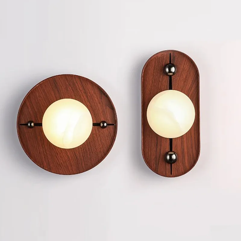 

New Mid-Century Retro Walnut Grain Cloud Stone Wall Lamp | Designer Living Room/Bedroom Decor | Hotel Nightstand Wall Light