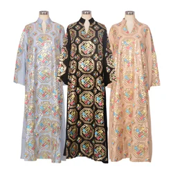 African Muslim Abaya Dress, Sequins & Thread Embroidery Long Sleeves Evening Party Ramadan Eid Islam Dubai Kaftan Arabic Gown