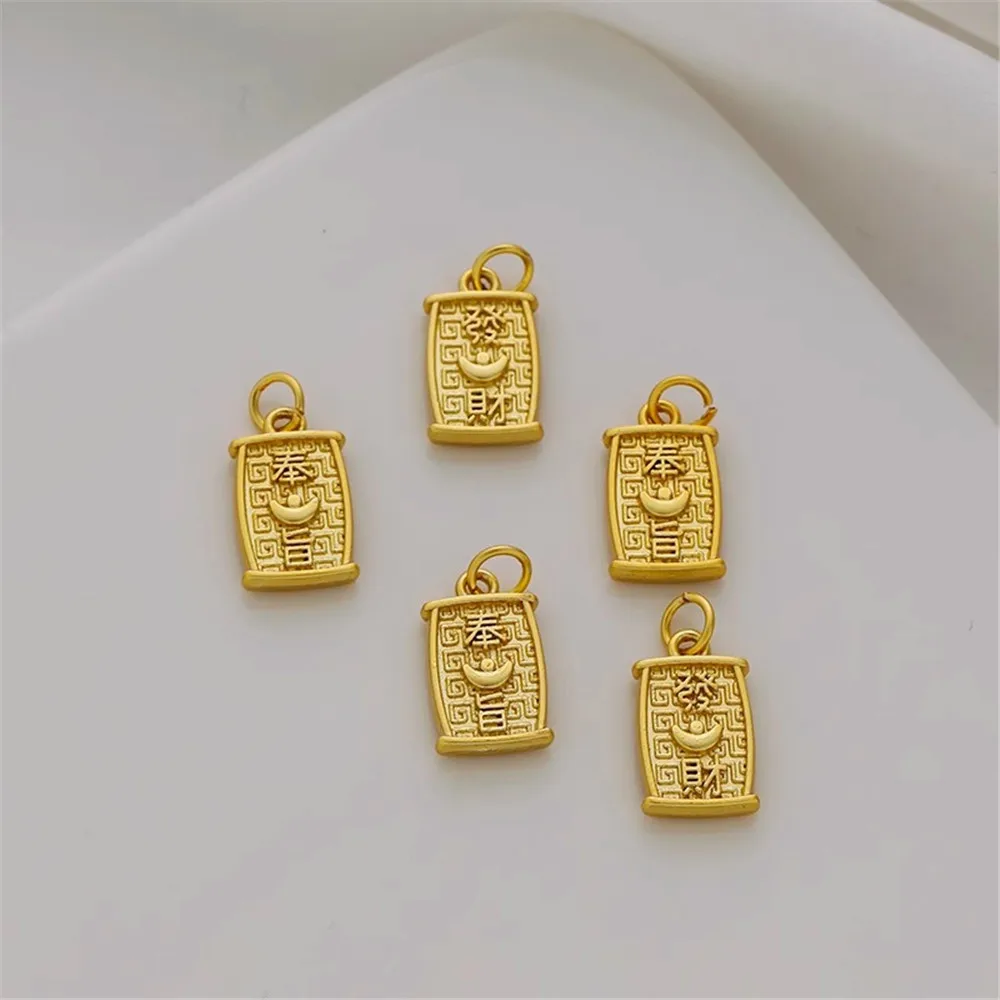 

Retro Fa Cai Square Pendant, 18K Gold, Matte, Bracelet, Necklace, Earrings, Tag Accessories, DIY