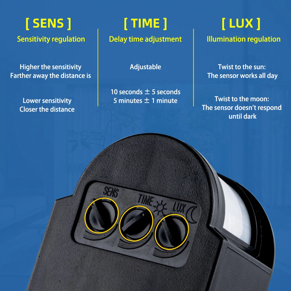 DC24V LED sensore di movimento della luce rilevatore di infrarossi PIR automatico a infrarossi sensore di movimento con interruttore Timer esterno rotante a 120 gradi