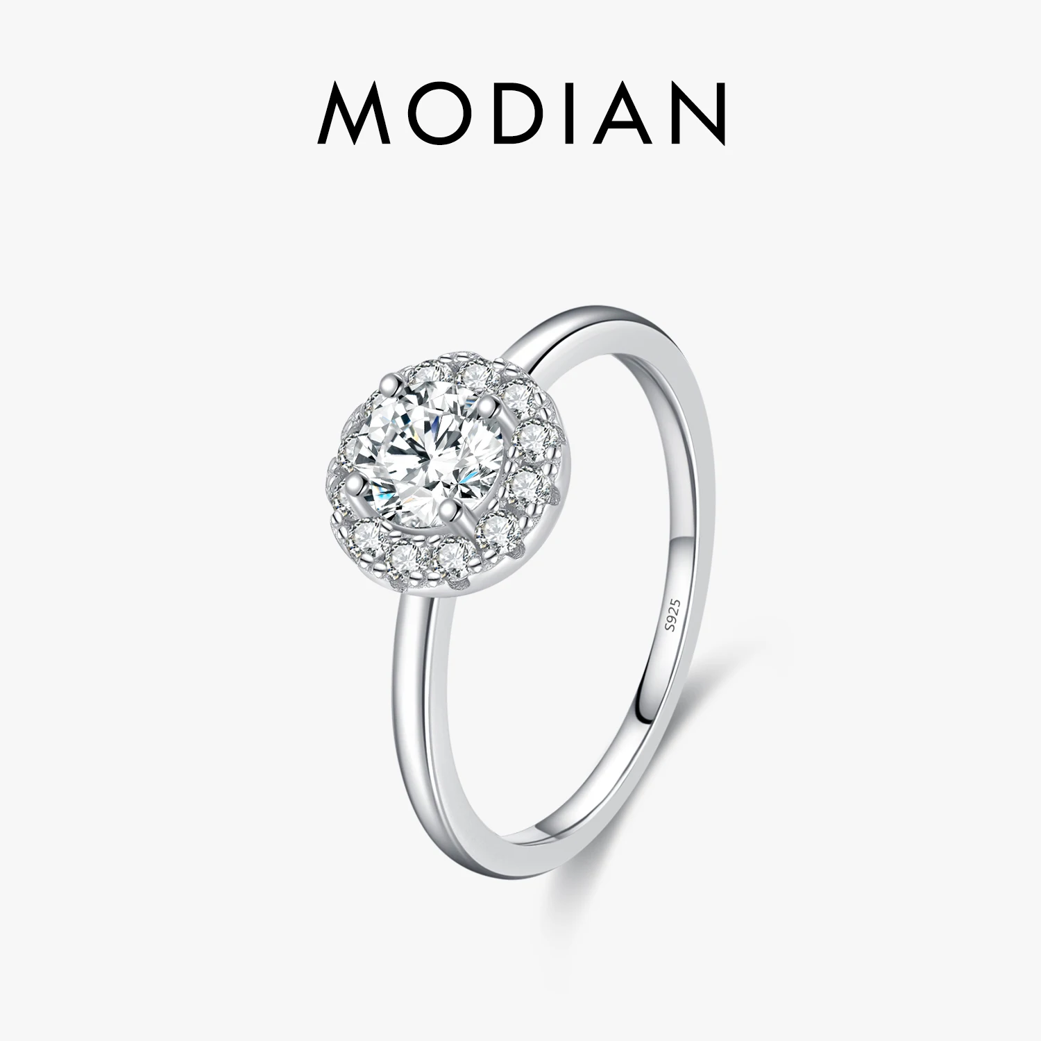 MODIAN 0.5CT D kolor VVS1 okrągły pierścionek Moissanite 925 srebro pierścionki wykwintna biżuteria ślubna dla kobiet prezent na rocznicę
