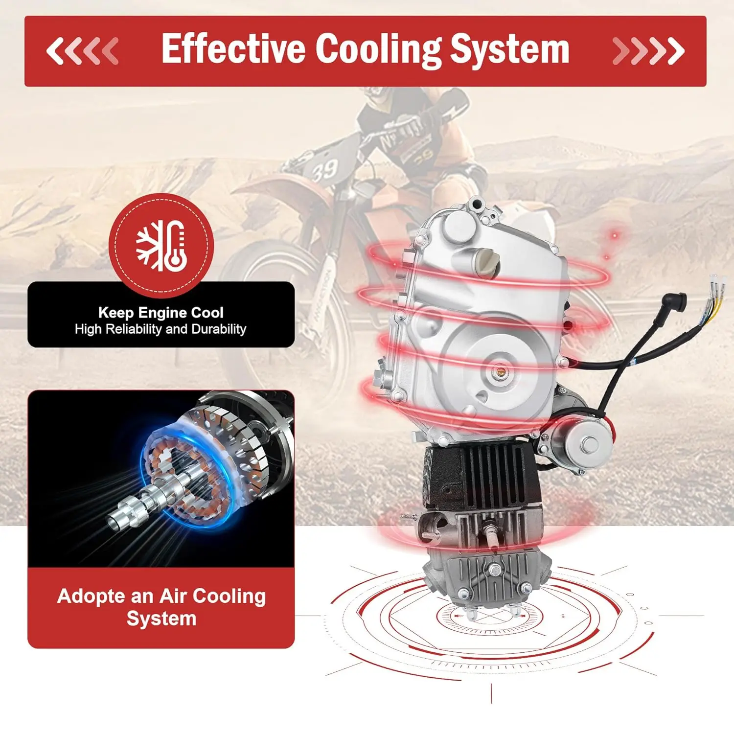 Motor de 4 tempos 110cc, motor de cilindro único de partida elétrica de transmissão automática, para atv 50cc 70cc 90cc 110cc e karts