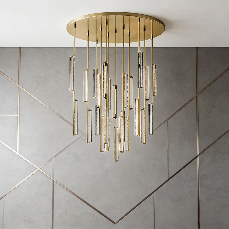 

Luxury American Brass Round Creative Glass Chandelier, Dimmable Lustre Pendant Lamp for Living & Dining Room, Light for Ceilings
