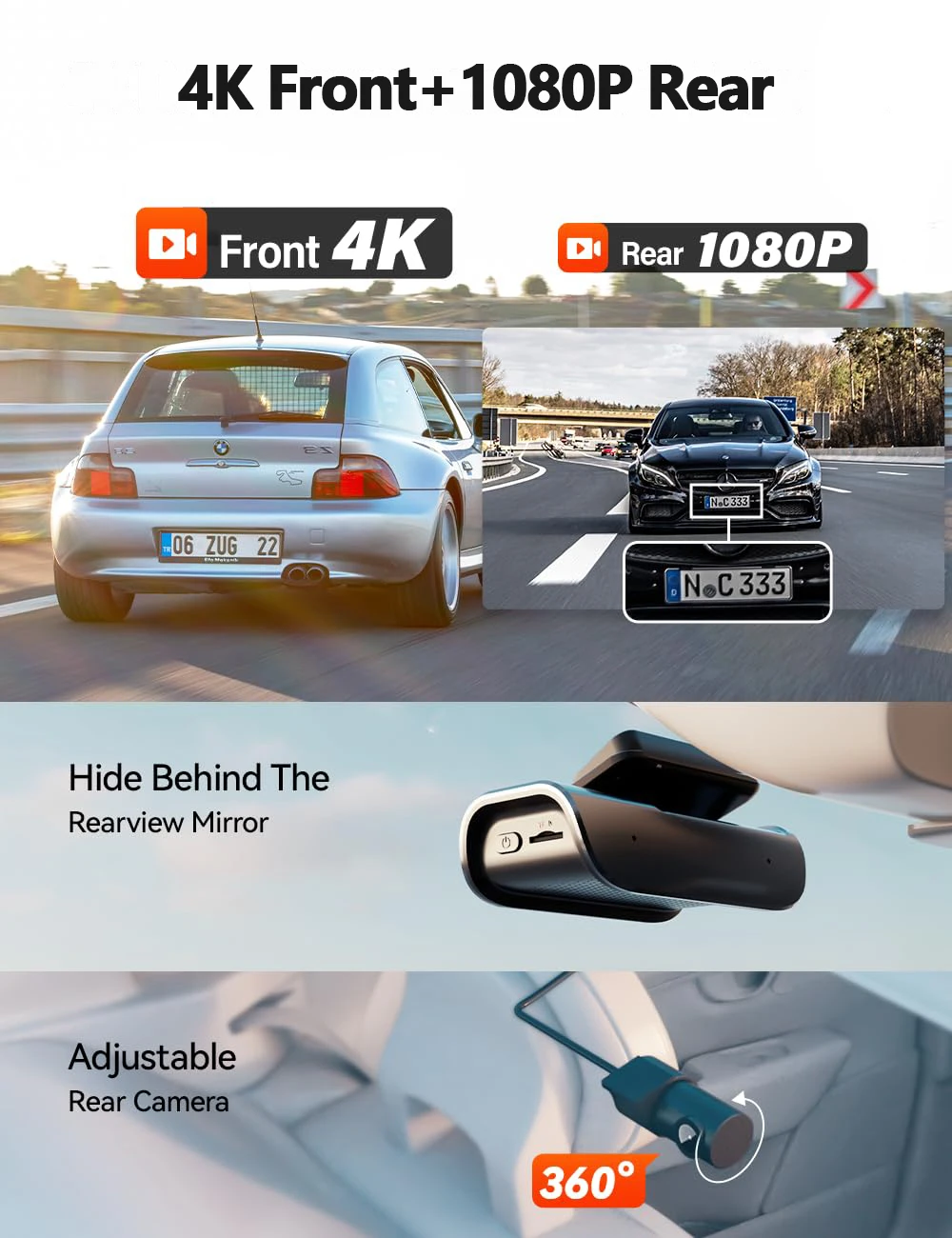 UHD 4K Dash Cam Front And Rear Dual Lens Recording WiFi Car Camera DVR Night Vision Video Recorder Support GPS 24H Parking