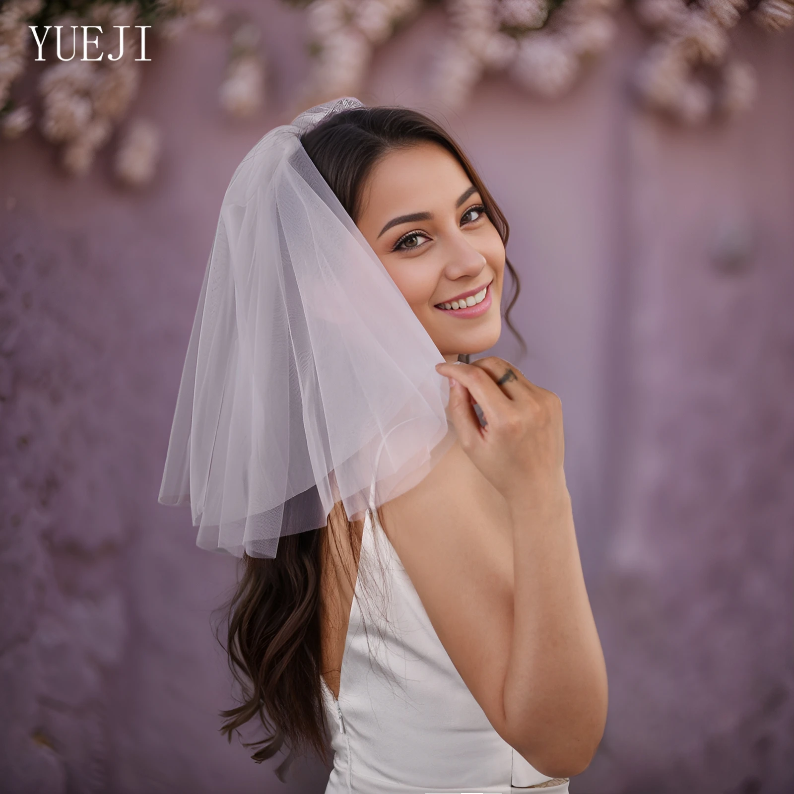 

YUEJI короткая фата, двухслойная однотонная свадебная фата, аксессуары для невесты для фотосъемки, реквизит для церемонии V26