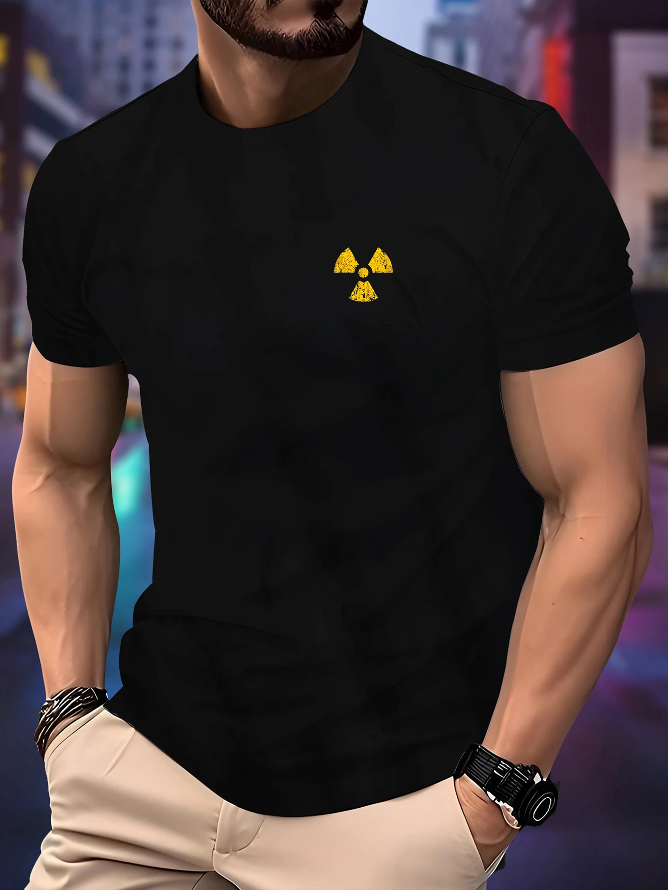 

New Men‘s Running Cool T-shirt Spring / Summer Thin Top Warning print Quick Dry Short Sleeve Breathable Fitness Sports T-shirt