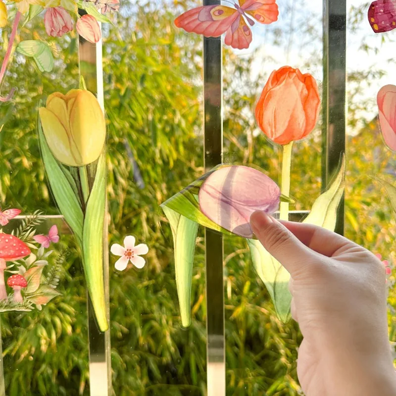 83 Stück/8 Blatt Frühlings-Fensteraufkleber – Schmetterlings-, Blumen- und Kolibri-Designs, statische Aufkleber für Heim- und Wohnzimmerdekoration