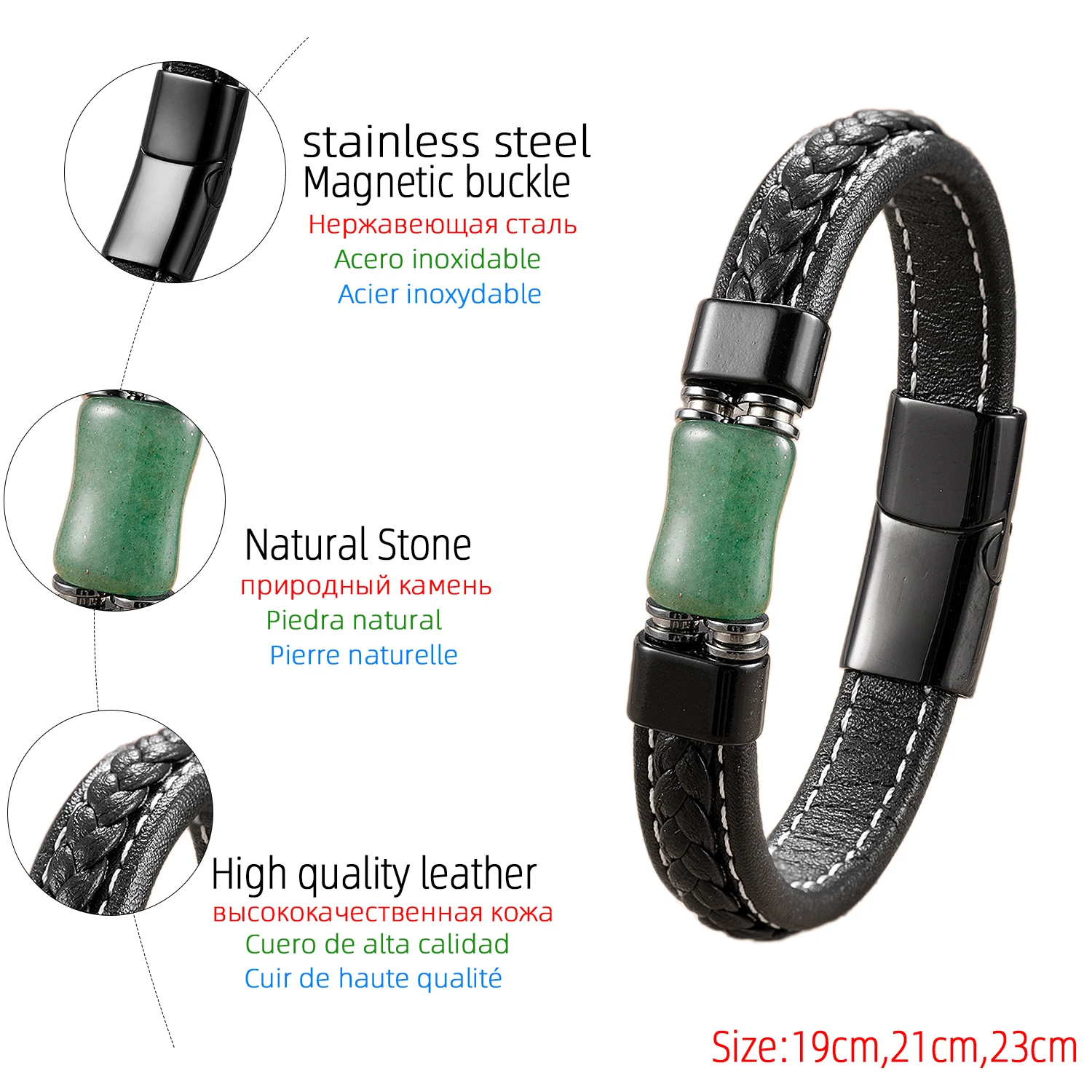 Vintage-Armband aus Achatstein, handgefertigt mit Lederband, einzigartiger Unisex-Boho-Schmuck für den täglichen Gebrauch. – Detail 12