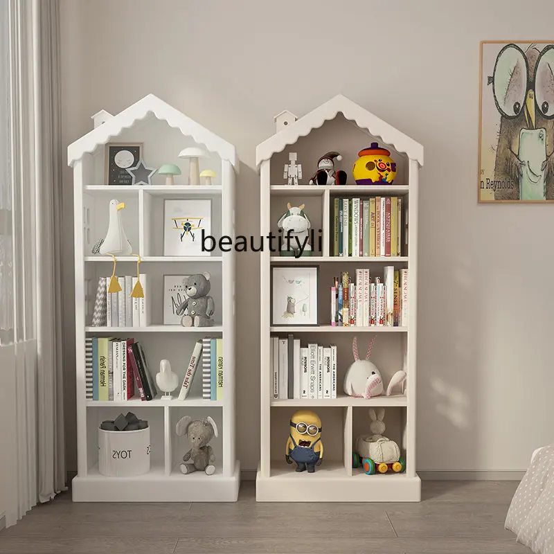 Cream Style Bookshelf and Storage Shelf Toy Solid Wood Storage Rack Reading Household Simple Bookcase Wooden House Storage Rack