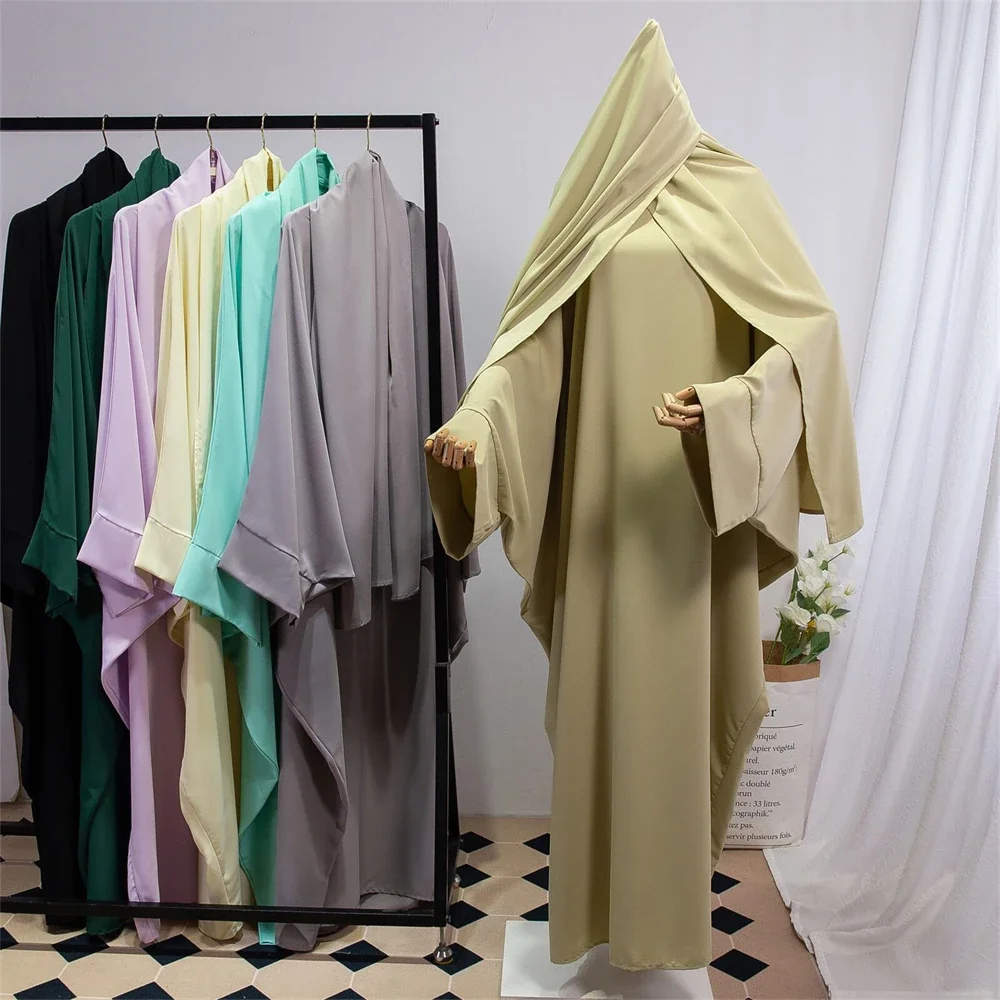 Mulheres muçulmanas hijab vestido roupas de oração batwing abaya combinando cabeça capa cachecol islam dubai turquia maxi robe hijab vestido ramadan